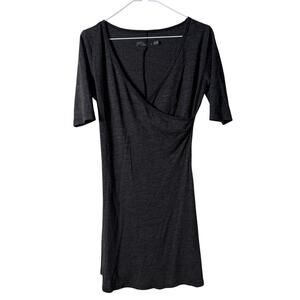 Prana Nadia Crossover Faux Wrap Gray Wool Blend Dress SZ S Minimalist Work